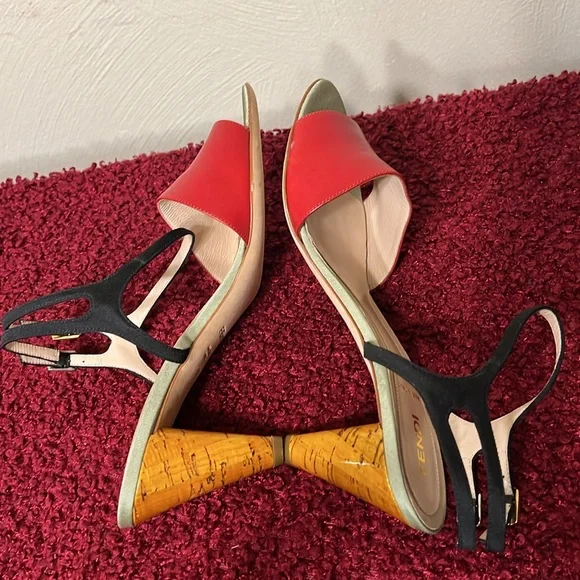 Fendi Olive Faille Color Block Ankle Strap Sandals size 8 - Picture 11 of 17